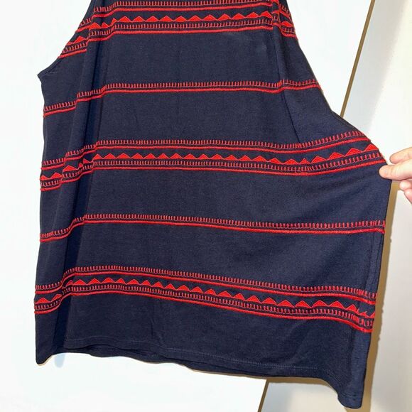 J. Jill Navy Blue Red Embroidered Pattern Tank Top Womens Large EUC - Picture 2 of 10